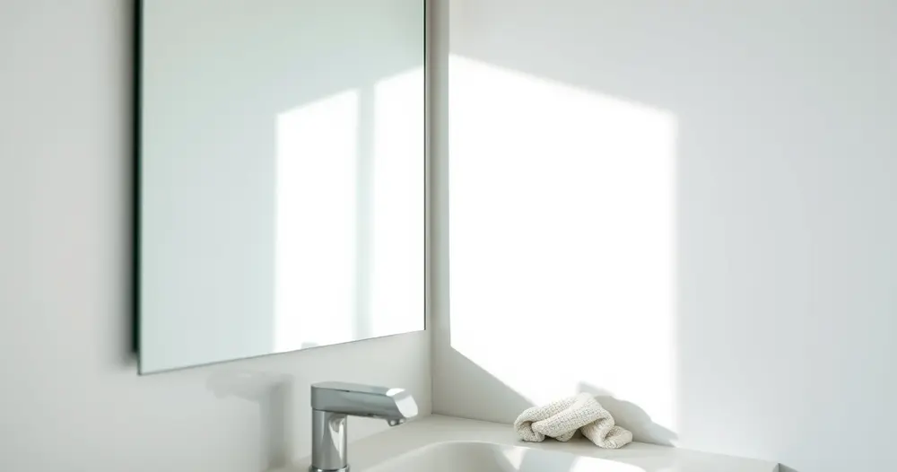 Espelho retangular limpo refletindo ambiente claro